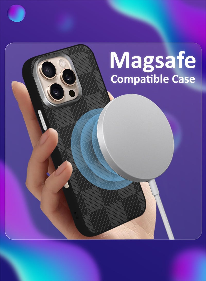 CATANES iPhone 16 Pro Case Cover Carbon Fiber Pattern Phone Case Slim Shockproof Back Cover Black Classic Plaid - Image 3